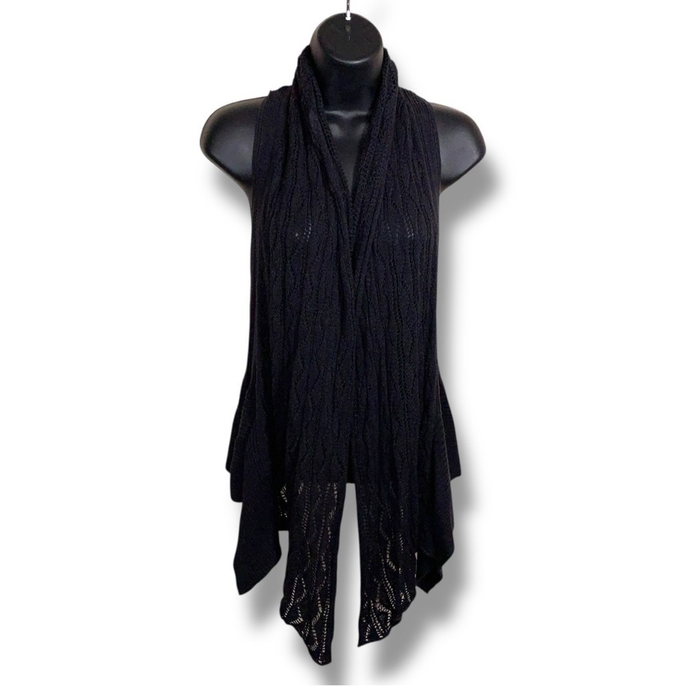 Small Fever Black Knit Shrug Sleeveless Sweater Crochet Whimsigoth Goth Cotton